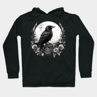 Fantasy Creature Raven Witchy Familiar Crow, Full Moon & Flowers Hoodie